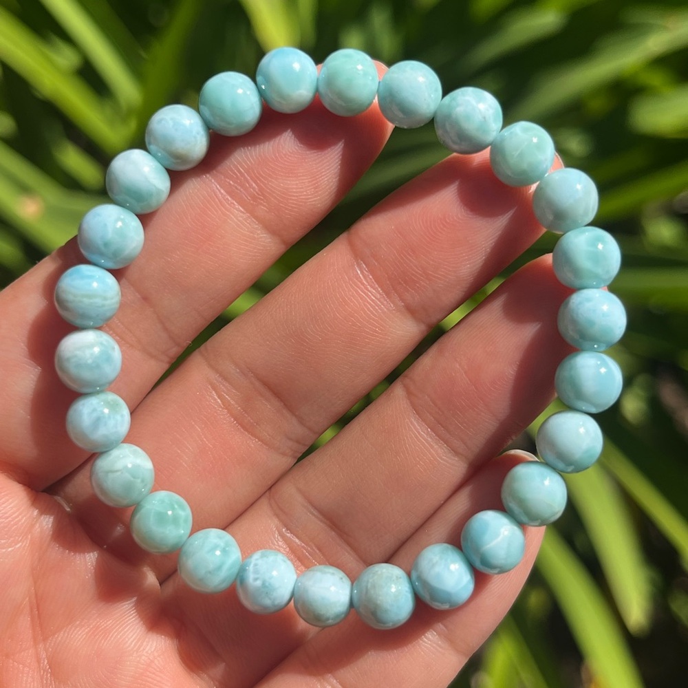 7.3mm Stretchable high‎ quality dainty larimar bracelet
